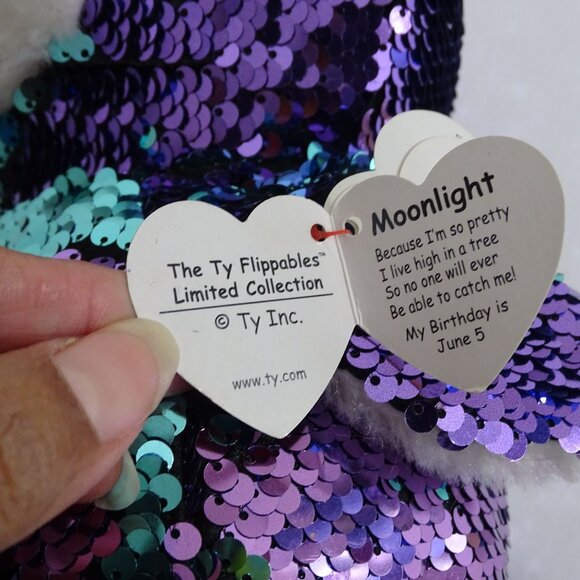 Ty Flippables Moonlight Owl Sequin Purple Green Stuffed Animal Plush Soft Toy 9" - Picture 5 of 16